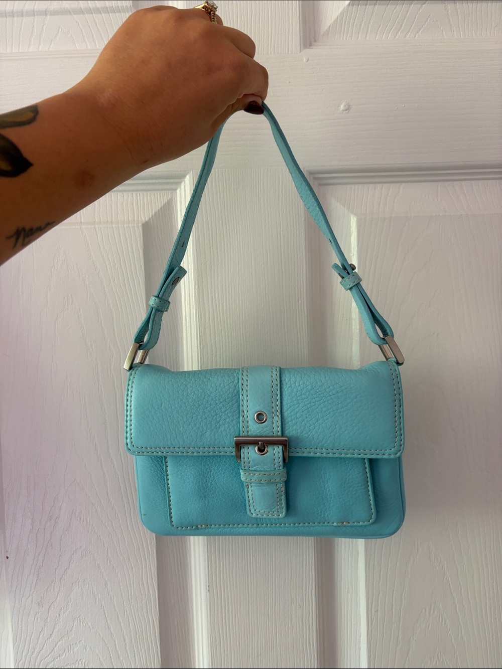 Talbots Turquoise Pebbled Leather Shoulder Bag